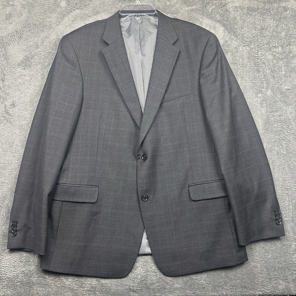Tommy Hilfiger Blazer Sport Coat Jacket Men's 44R‎ Wool Blend Gray Plaid EUC